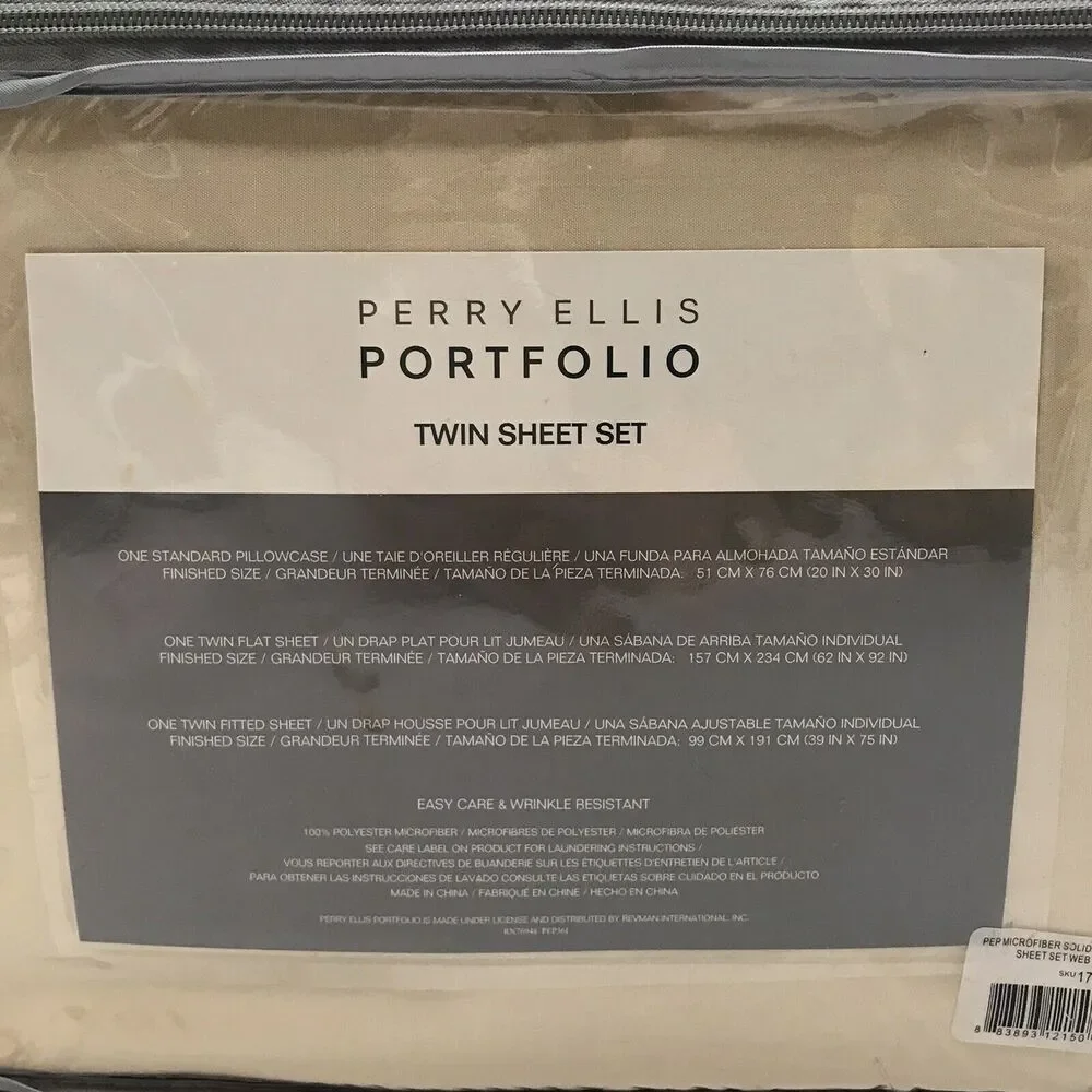 NEW Perry Ellis Portfolio Twin Sheet Set Tan Poly Microfiber Wrinkle Resistant